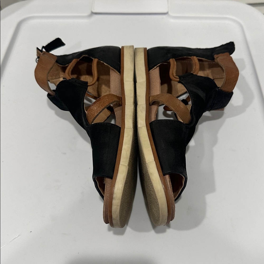 Miz Mooz Two-Tone Black and Tan Strappy Leather Sandals - Picture 2 of 10